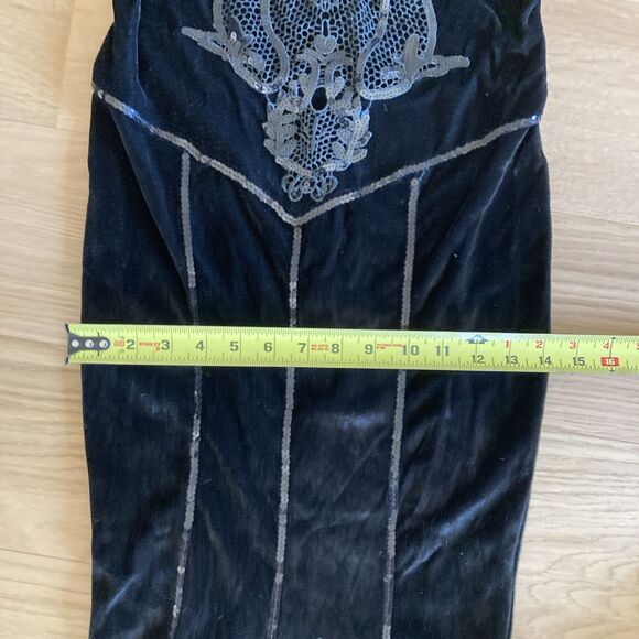 Velvet Sequins Lace M Gothic Dress Elvira Morticia Addams Cosplay Dark Fairy - Picture 15 of 16